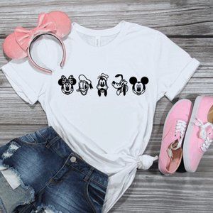 Disney Fab Five Mickey Minnie Donald Goofy and Pluto White Unisex T Shirt